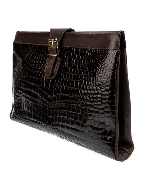 fendi black clutch|Fendi crocodile vintage clutch.